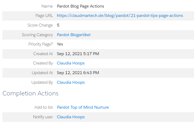 Pardot Page Actions